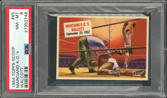 1954 Topps "Scoop" #65 "Marciano K.O.s Walcott" – PSA NM-MT 8